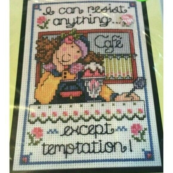 Cross Stitch Kit Design Works Temptation I Can Resist Anything 9753 5 x 7 VTG - Picture 6 of 6